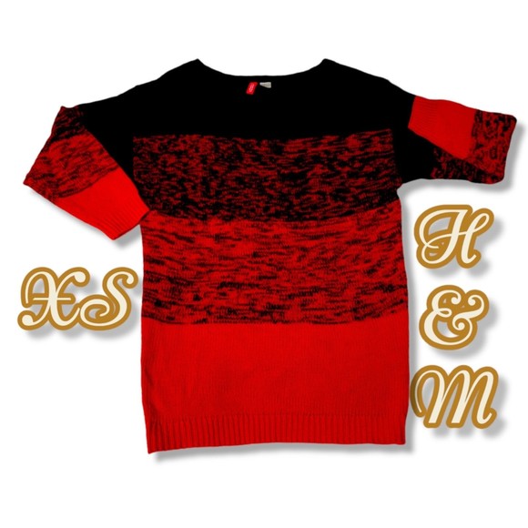 H&M Oversized Sweater Knit Colorblock Ombre Red Black xs - Picture 1 of 10